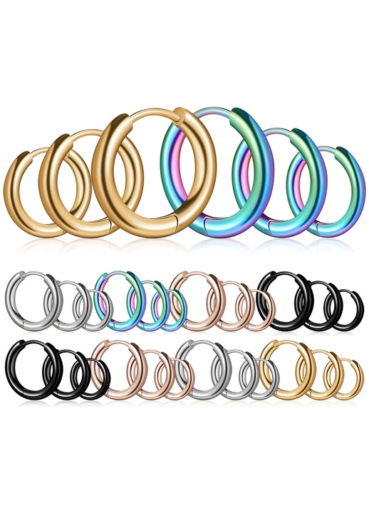 ZYBLSSBB, cercei cerc mici din otel titan pentru piercing/cartilaj, set 15 perechi, multicolor, 1,2 cm
