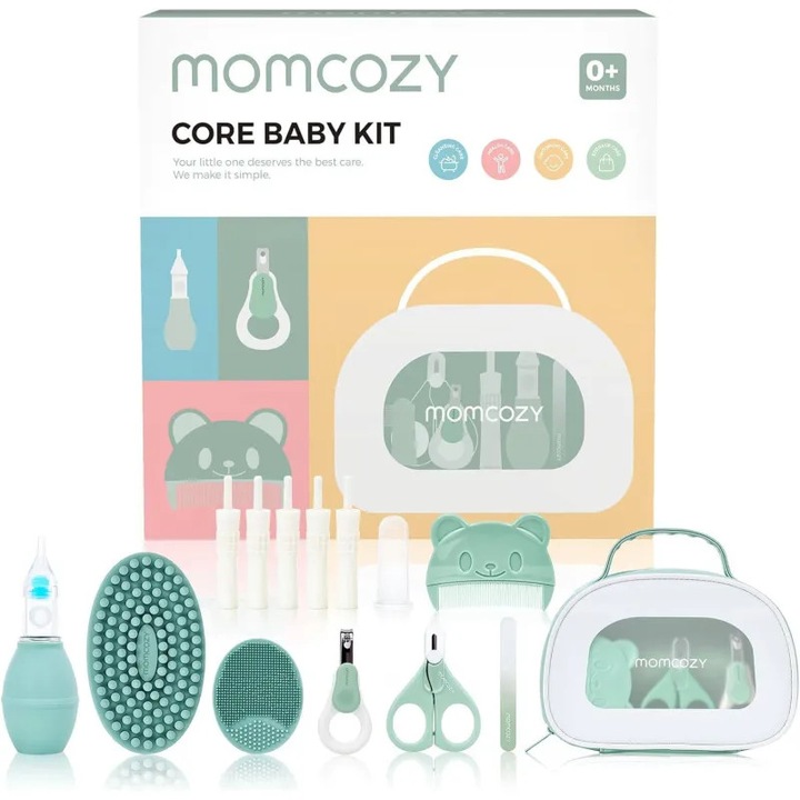 Babaápolási készlet Momcozy All-in-1 Core Baby Kit, komplett újszülött felszerelés, többfunkciós baba kiegészítő szett, praktikus kellékek csecsemők számára, kényelmes megoldás mindennapi babaápoláshoz, ideális ajándék szülőknek