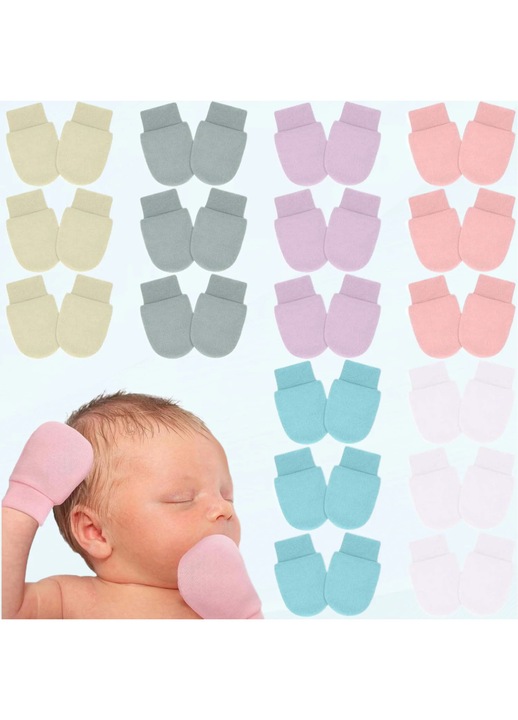 Manusi copii preemie bumbac set 18 perechi alb 5x8.5cm