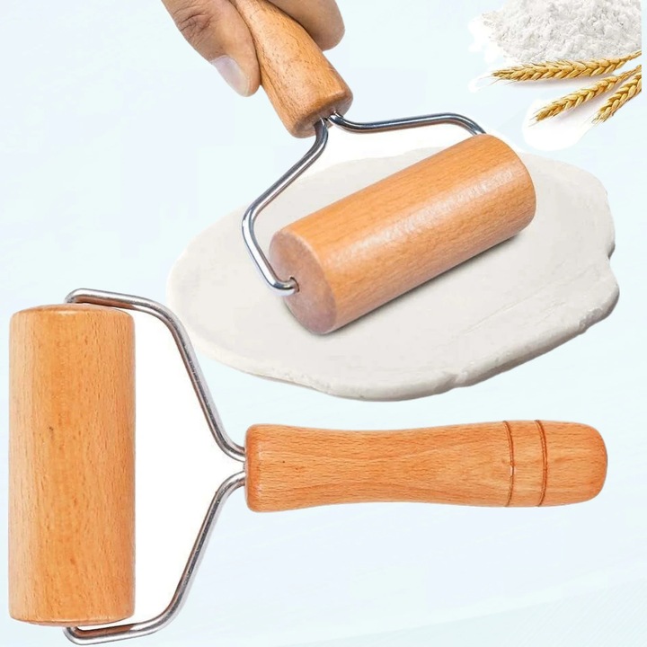 Sucitoare lemn 2 in 1, role mare si mica, ergonomice, pentru aluat si modelaj