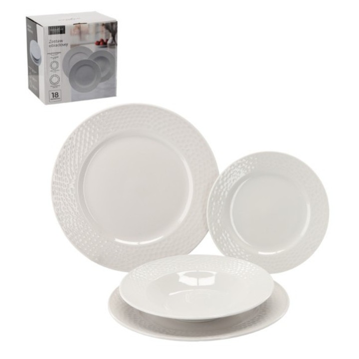 18 darabos porcelán étkészlet, fehér, kerek, 6 személyes