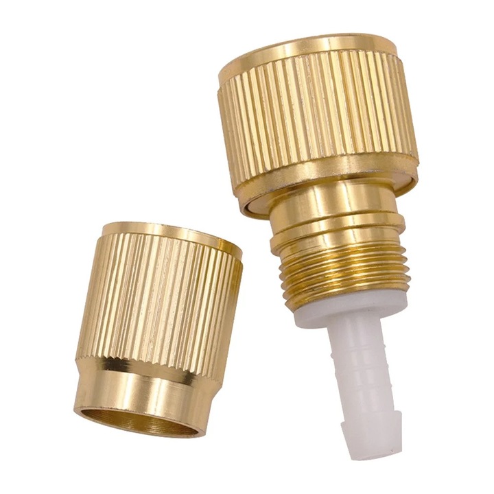 Set 2 conectori rapizi furtun apa, aluminiu placat cupru, maro, 6.25x2.9x1.7cm