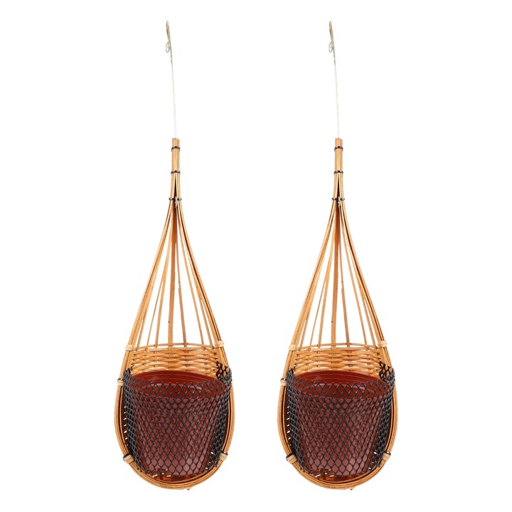 Set 2 suporturi perete pentru flori bambus maro 48x10x8cm