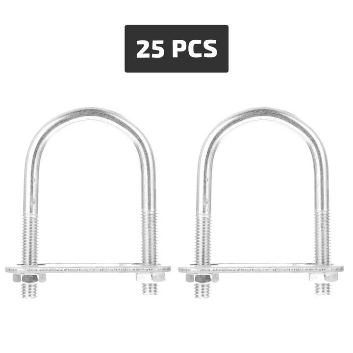 Set 25 cleme tubulare U din inox, argintiu, 6.5x4.5x0.5cm