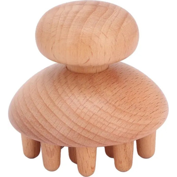 Fagolyó masszírozó, ergonomikus, 10x10x7cm, fa színű