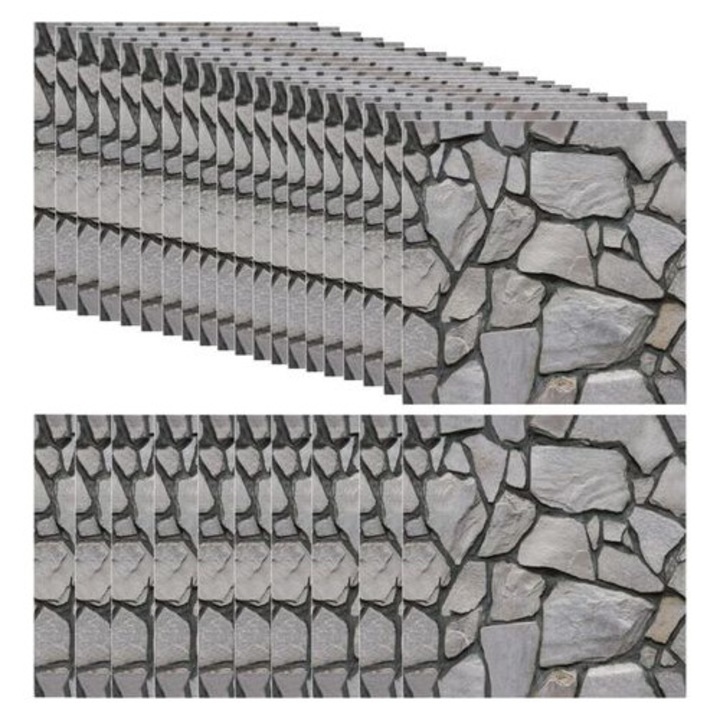 30 db 3D öntapadós falpanel készlet, kőutánzat, szürke, 30x30cm
