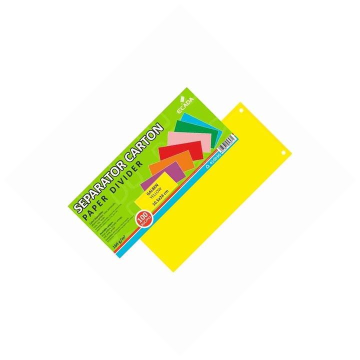 Separator documente din carton, Galben, 160 g/mp, 10.5 x 24 cm, ideal pentru organizarea eficienta si identificarea rapida a sectiunilor in dosare, bibliorafturi si caiete mecanice. ECADA sku11