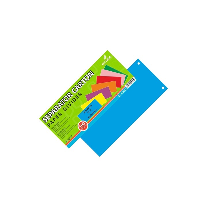 Separator documente din carton, culoare Albastru, dimensiune 10.5 x 24 cm, gramaj 160 g/mp, ideal pentru organizarea eficienta a sectiunilor in dosare si bibliorafturi ECADA sku11