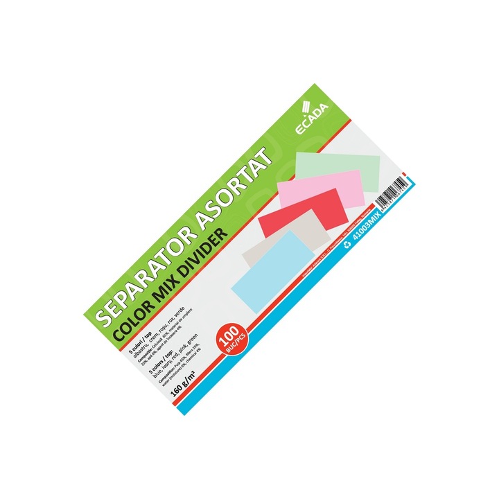 Separator documente din carton, 5 culori asortate, 160 g/m², 10.5 x 24 cm, pentru organizare vizuala eficienta in birou, scoala sau arhiva ECADA sku11