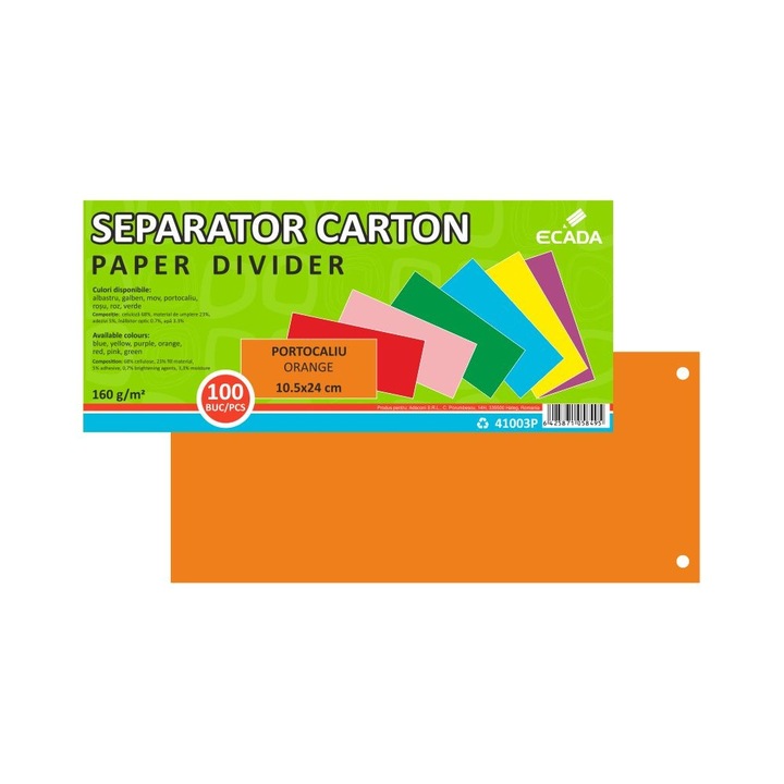 Separator documente din carton, portocaliu, 160 g/mp, 10.5 x 24 cm, pentru organizare vizibila si eficienta in dosare, bibliorafturi si caiete mecanice. ECADA sku28