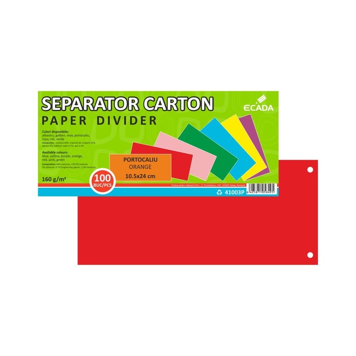 Separator documente din carton, rosu, 160 g/mp, 10.5 x 24 cm, pentru organizare eficienta si identificare rapida in dosare, bibliorafturi si caiete mecanice ECADA sku28