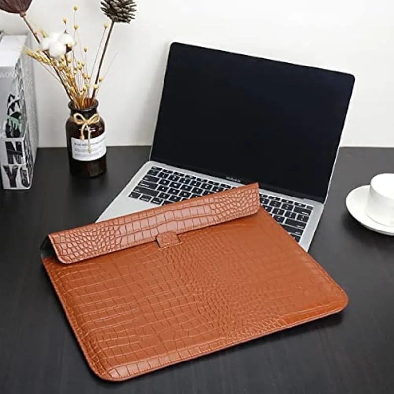 Husa laptop multifunctionala cu suport, piele sintetica, negru, 35x25cm
