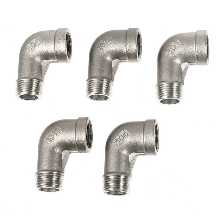 Set 5 conectori furtun unghi 90 grade inox 3/8 inch maro 4.5x3x2cm