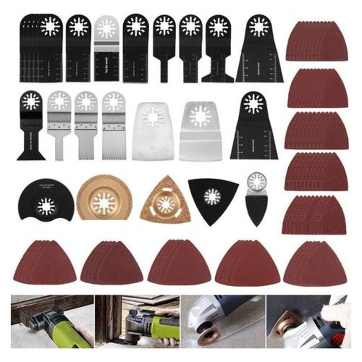 Set 100 lame de ferastrau multifunctionale, otel carbon si bimetalic, multicolor, diverse dimensiuni