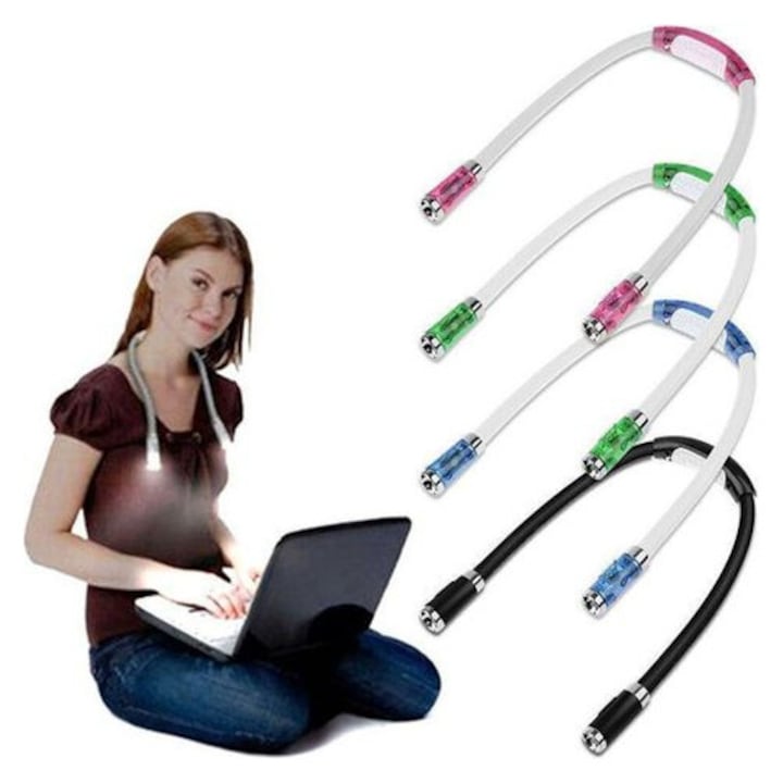 Set 4 lampi LED pentru citit, flexibile, USB, 4 moduri, autonomie 40h