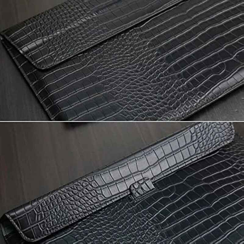 Husa laptop 13.6 inch, piele PU, negru, 35x25cm, suport integrat