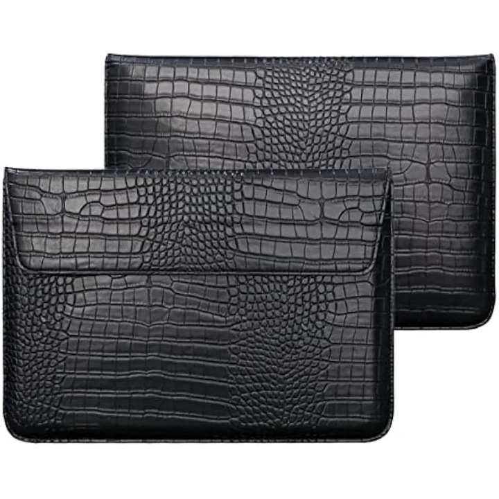 Husa laptop 13.6 inch, piele PU, negru, 35x25cm, suport integrat