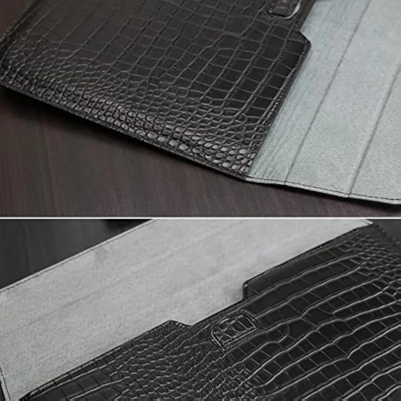 Husa laptop 13.6 inch, piele PU, negru, 35x25cm, suport integrat