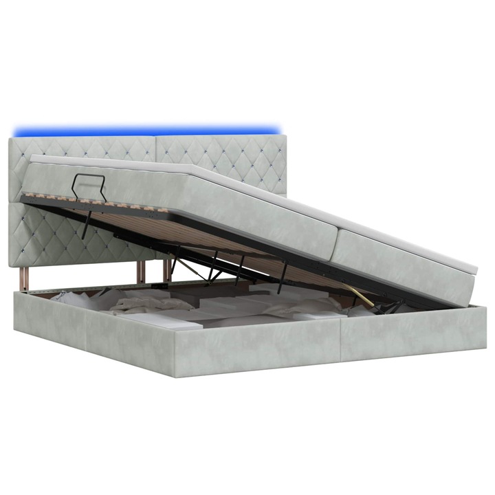 vidaXL LED tárolós ágy matraccal Világosszürke 200 x 200 cm Bársony 3460092