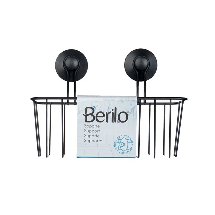 Berilo fürdőszobai tartó, fali, téglalap alakú, fém, vákuumos, fekete