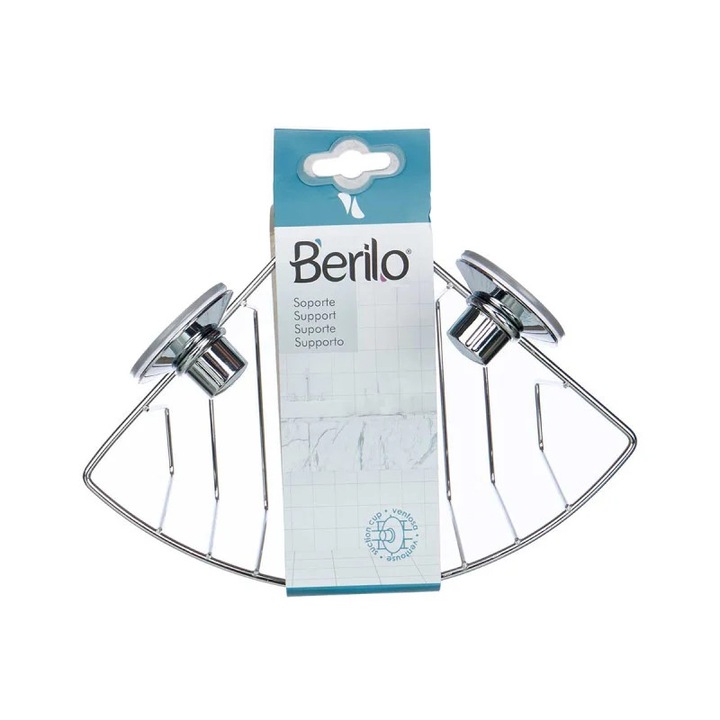 Berilo fürdőszobai tartó, fali, sarok, fém, vákuumos, ezüst