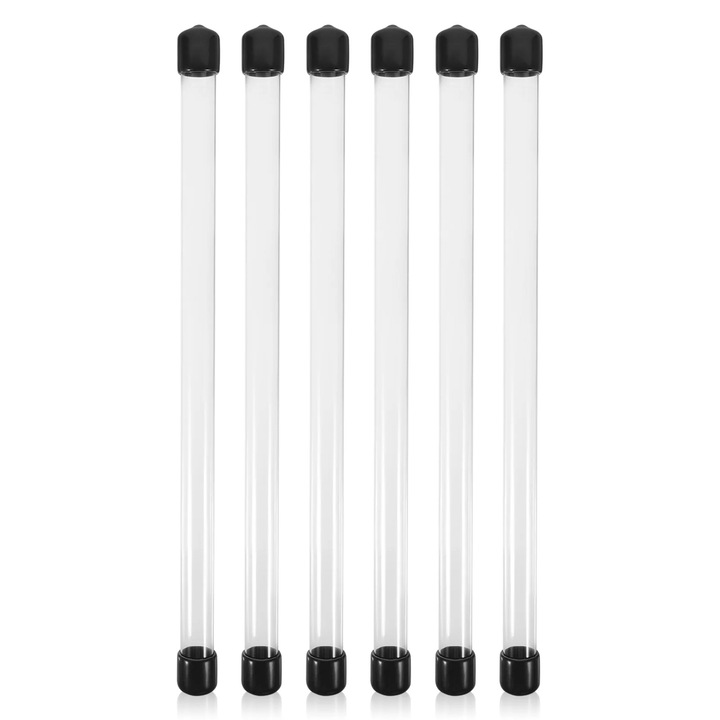 Tuburi de depozitare rotunde YANYXR BCS2925622, PVC/acrilic, cu capac, 23,5 x 1,5 cm, transparent/negru, set 6 buc