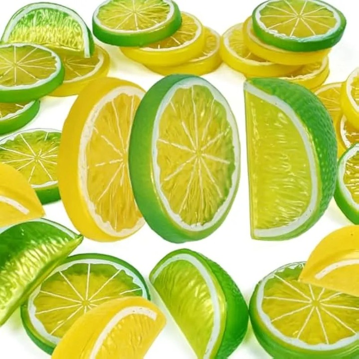 Set 30 felii lamaie si lime artificiale galben-verzui, 5-5.5cm, decor multifunctional