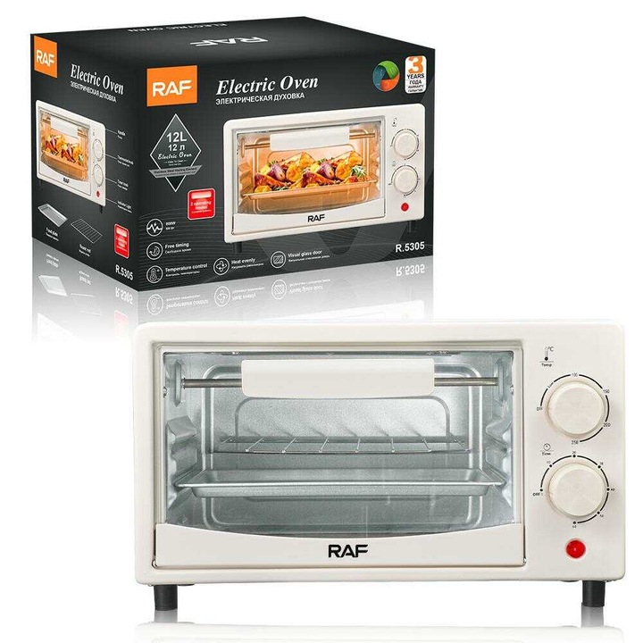 Elektromos mini sütő és grill légkeveréses funkcióval fehér 7.0L 600W RAF R.5305W