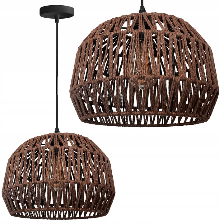 Висяща лампа Toolight Boho, ютено въже, кафява, 30x22см