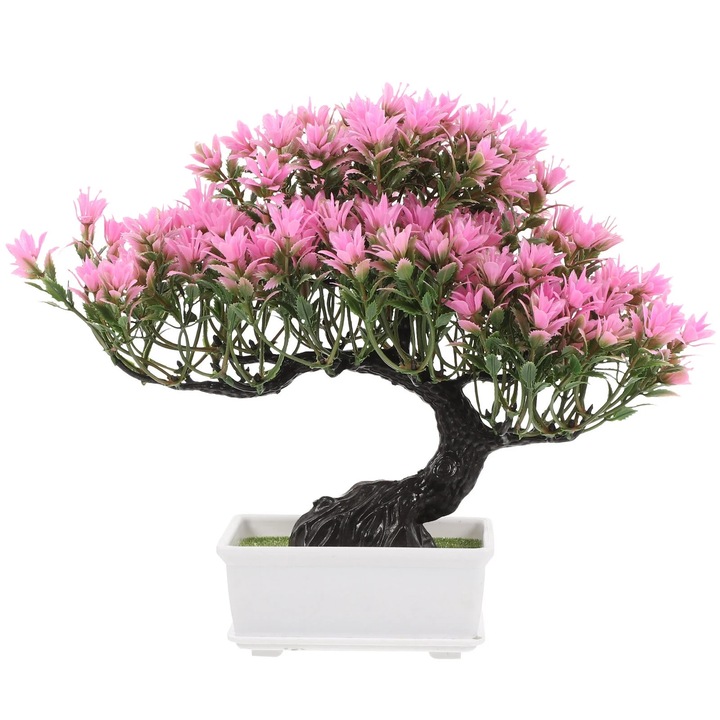 Bonsai artificial, OEM, roz, 30x7x24cm, cu ghiveci