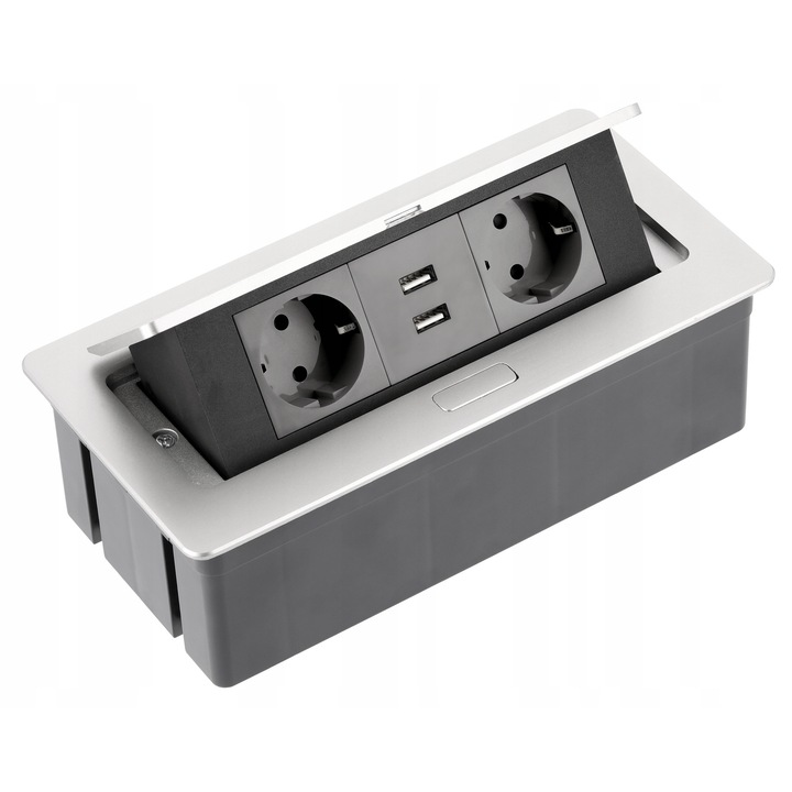 GTV SOFT asztali elosztó, 2 schuko aljzat, 2 USB, alumínium, 1.5m