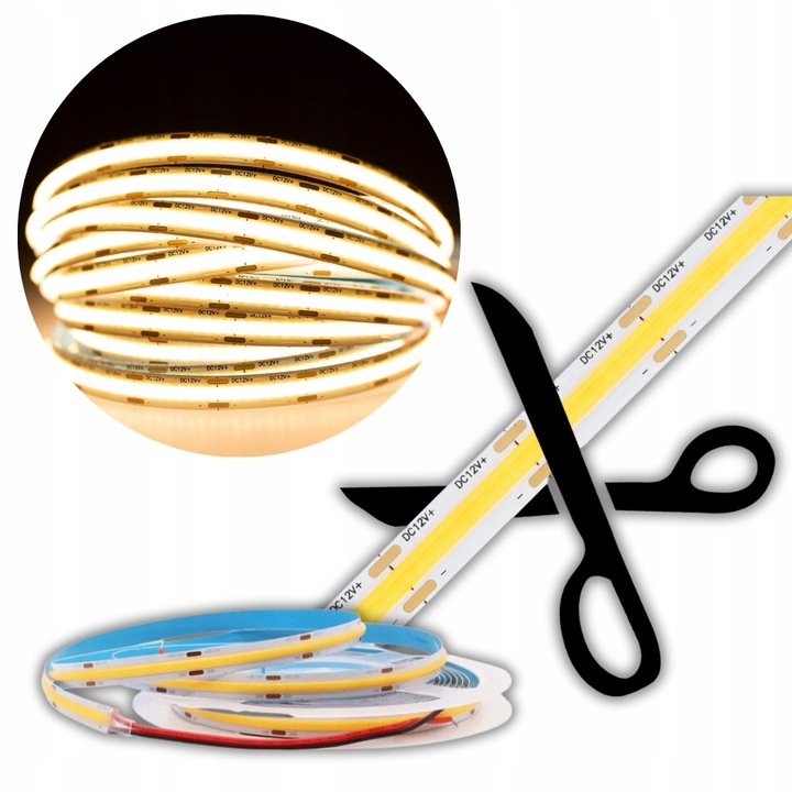 LED лента Ecolight COB 12V 5м 8мм топла IP67