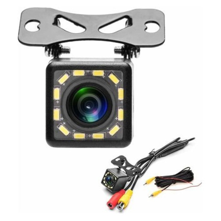Camera de recul, 12 LED, IP68, 170°, 1024x768px, negru, compacta