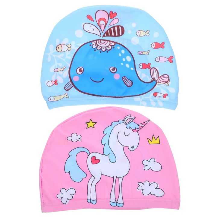 Set 2 caciuli de inot unisex, poliester, multicolor, 21x15.5x0.5cm