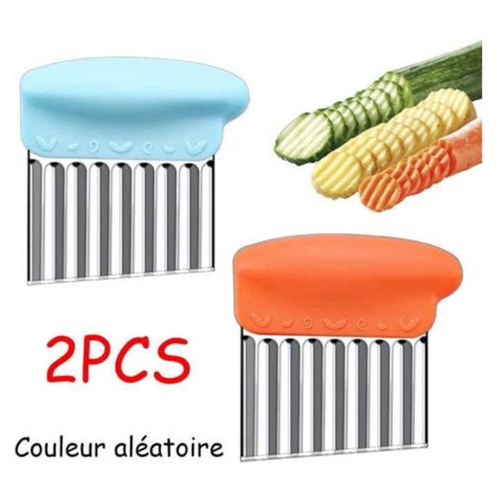 Set 2 feliatoare cartofi prajiti, otel inoxidabil, manere plastic, multicolor, 9x9cm