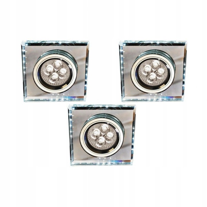 Set 3 spoturi incastrate Candellux SS-22, alb, 9x9x2cm, LED 2.1W, GU10, aluminiu si sticla