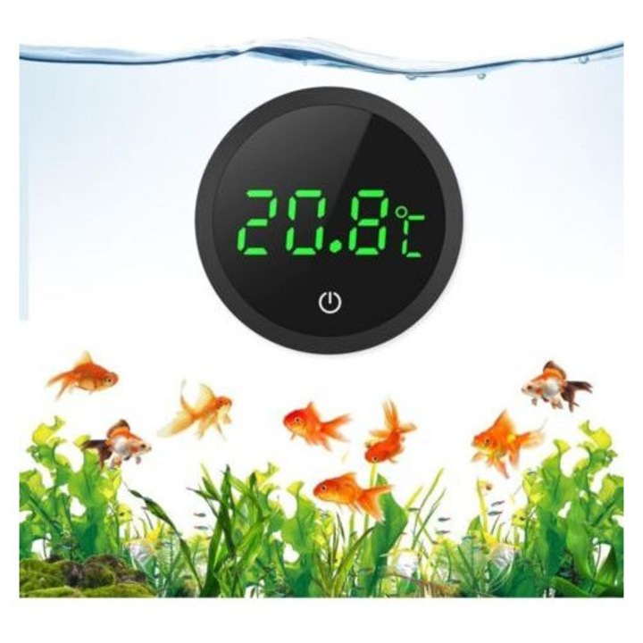 Termometru digital pentru acvariu, precizie 0,1°C, afisaj LED, negru, 7x7x2,5cm