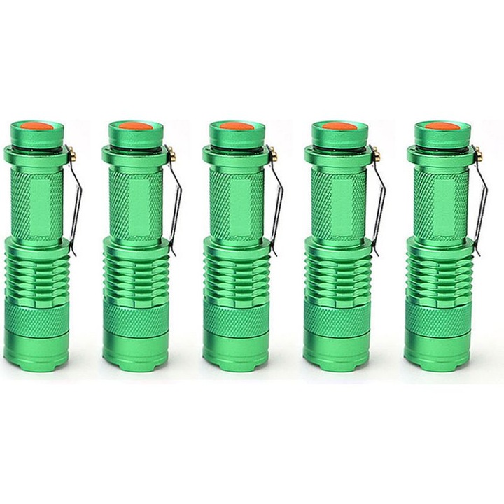 5 db mini teleszkópos lámpa szett, zöld, 600 lumen, 300m, újratölthető
