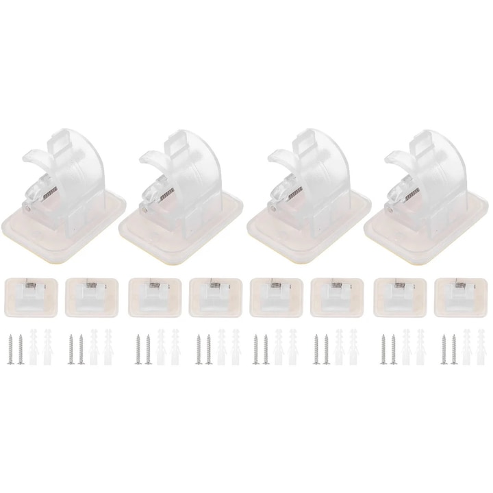Set 12 suporturi adezive pentru bara perdea, transparent, 4.5x4.3x3.2cm