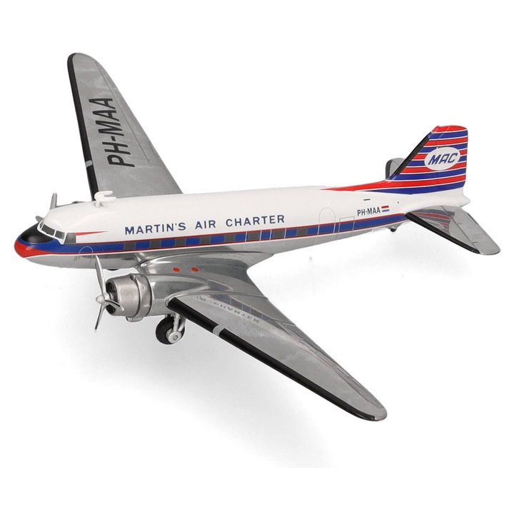 DC-3 repülőgép makett, Martin's Ai Charter, 1/200 méretarány, Limitált Kiadás, 10 cm hosszúság, 573566, 14+