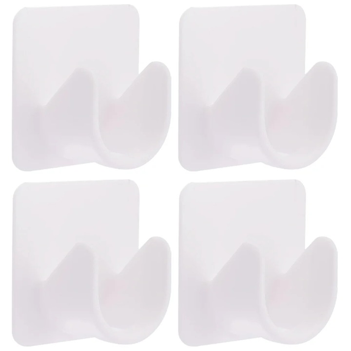 Set 4 suporturi adezive pentru bara perdea, plastic, alb, 4.2x4.2x2cm