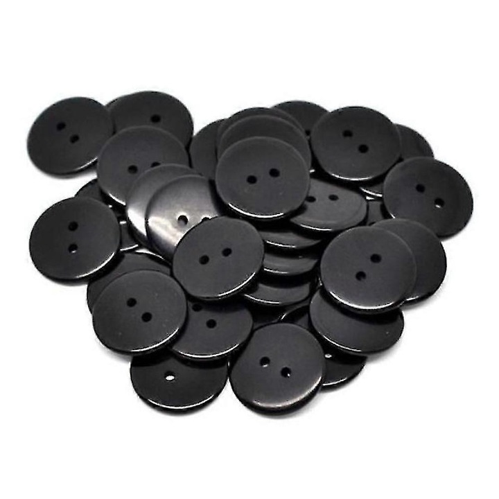 25 db kerek fekete műgyanta gomb készlet, 23x2.5mm, 2 lyuk