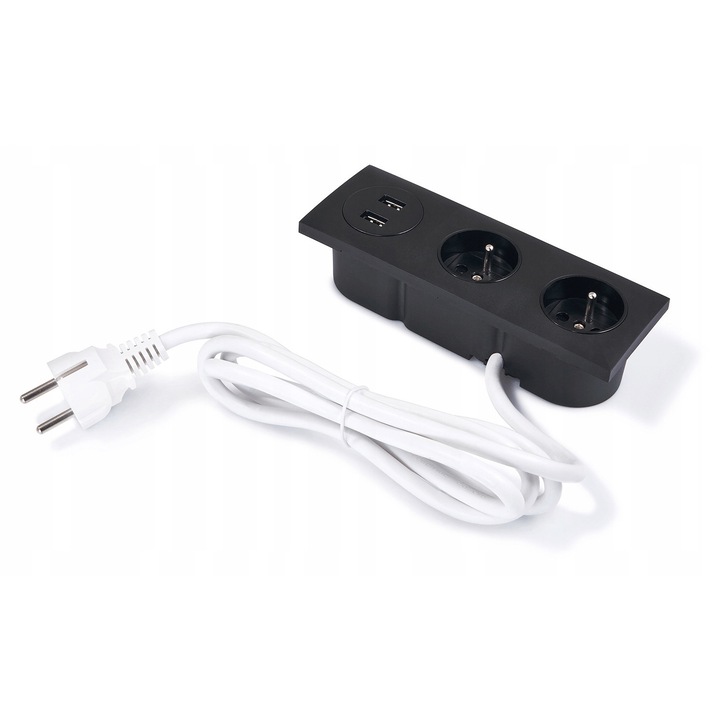 Вграден контакт Izoxis двоен 2x230V 2xUSB черен 185x64mm