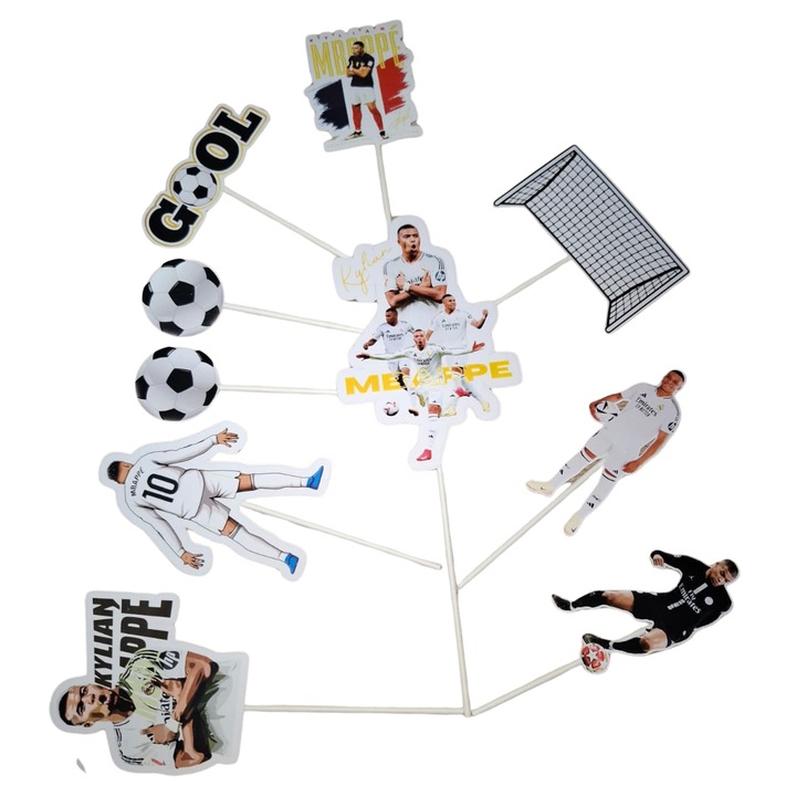 Decoratiune topper tort carton, tematica Mbappe, aniversare - 10 piese