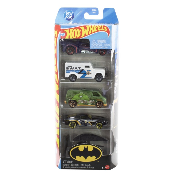 Set 5 masini Hot Wheels Batman, culori multiple, pentru copii, jucării auto