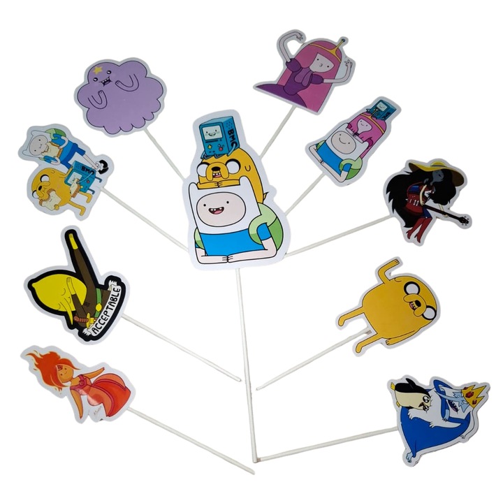 Decoratiune topper tort carton, tematica The Adventure Time, aniversare - 10 piese