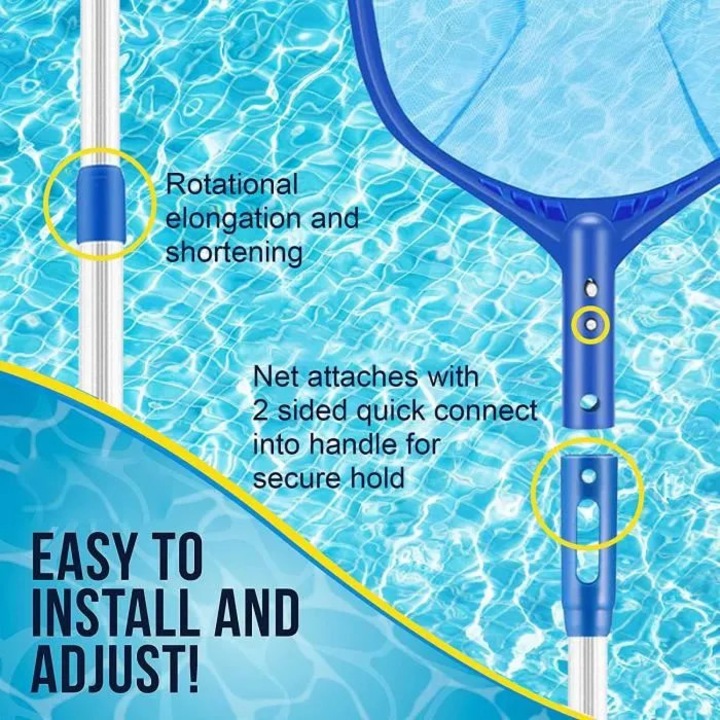 Plasa pentru piscina, retea fina, maner telescopic 44x122cm, albastru
