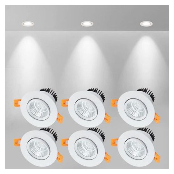 Set 6 spoturi LED 5W, alb rece, IP44, 89x62mm