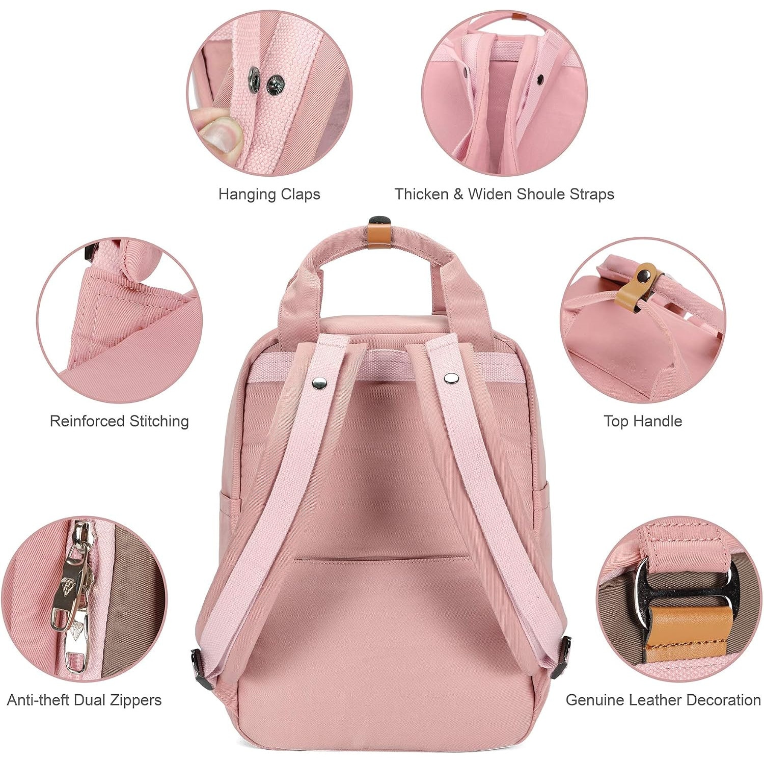 Rucsac laptop 14 inch, rezistent la apa, roz, 30x43x13cm
