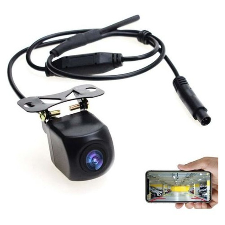 Camera de recul WiFi, universala, rezolutie 1280x720, unghi 125-150°, negru, 12V
